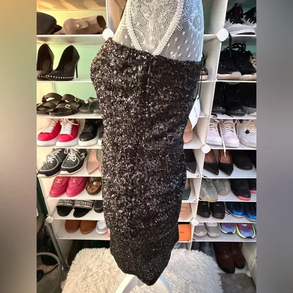 Spring + Mercer Mini Black Sequin One-Shoulder Dress NWT size Small - Picture 8 of 10